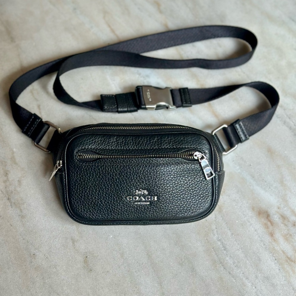 Coach Black Belt Bag with Pebbled Leather and Adjustable Strap